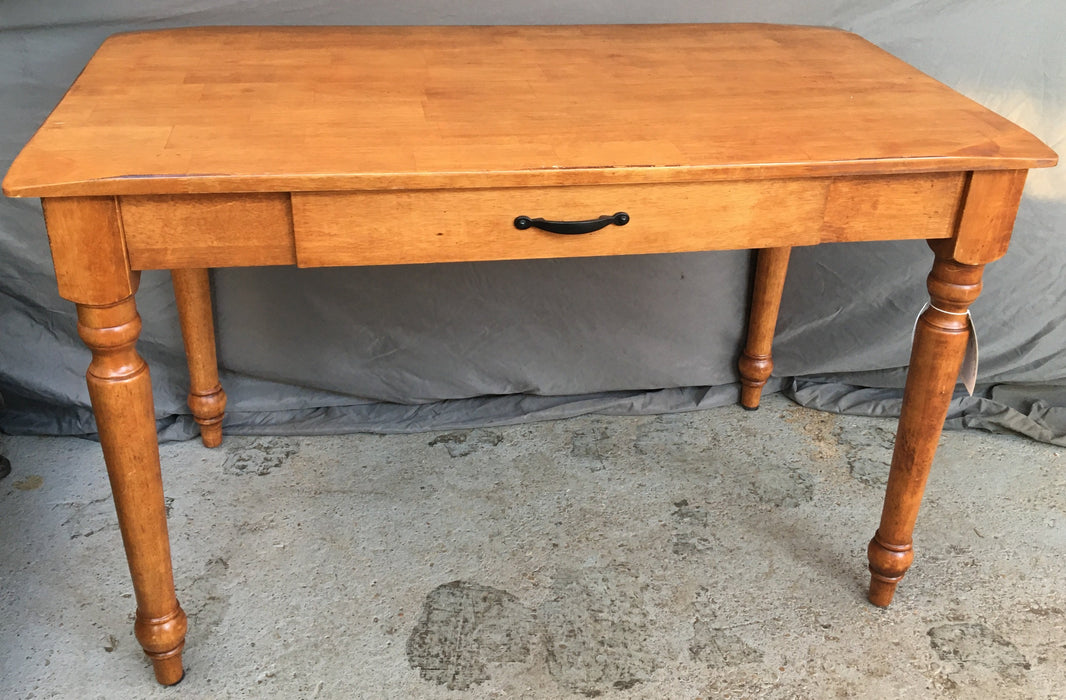 OAK WRITING TABLE WITH SHAPED CORNERS