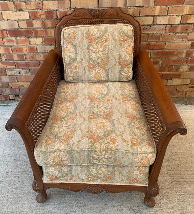 ENGLISH LOUNGE CHAIR WITH CANING