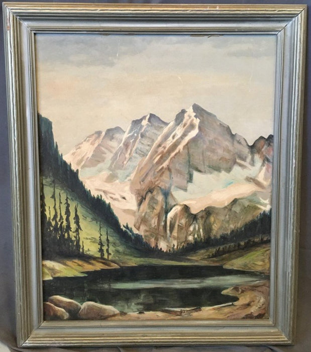 VERTICAL MOUNTAIN WINTER LANDSCAPE OIL PAINTING ON BOARD BY MICKLEROY