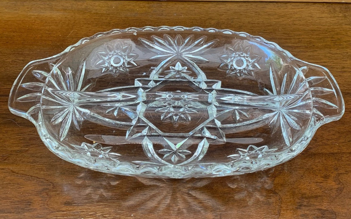 PRESSED GLASS DIVIDED RELISH DISH
