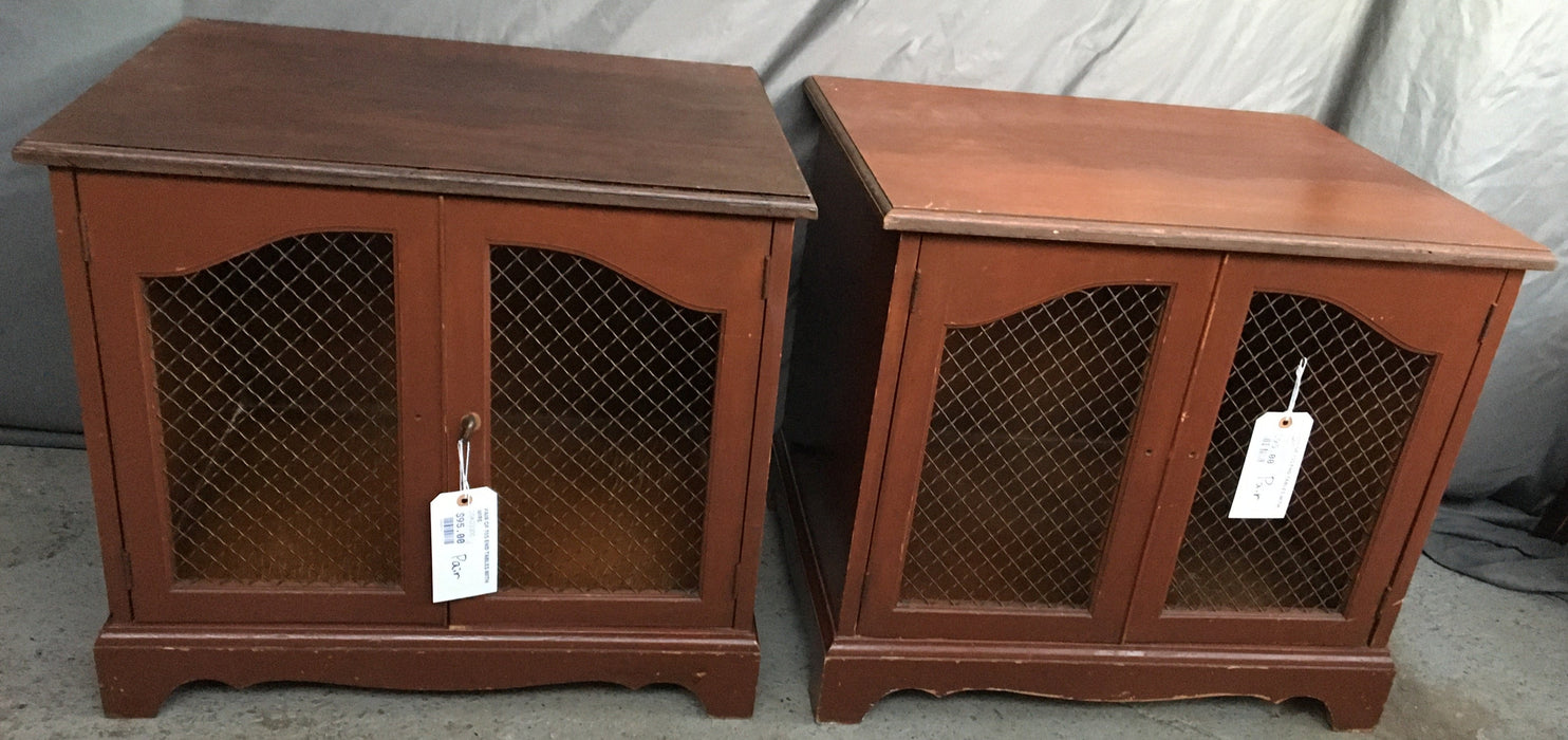 PAIR OF 70S END TABLES WITH WIRE