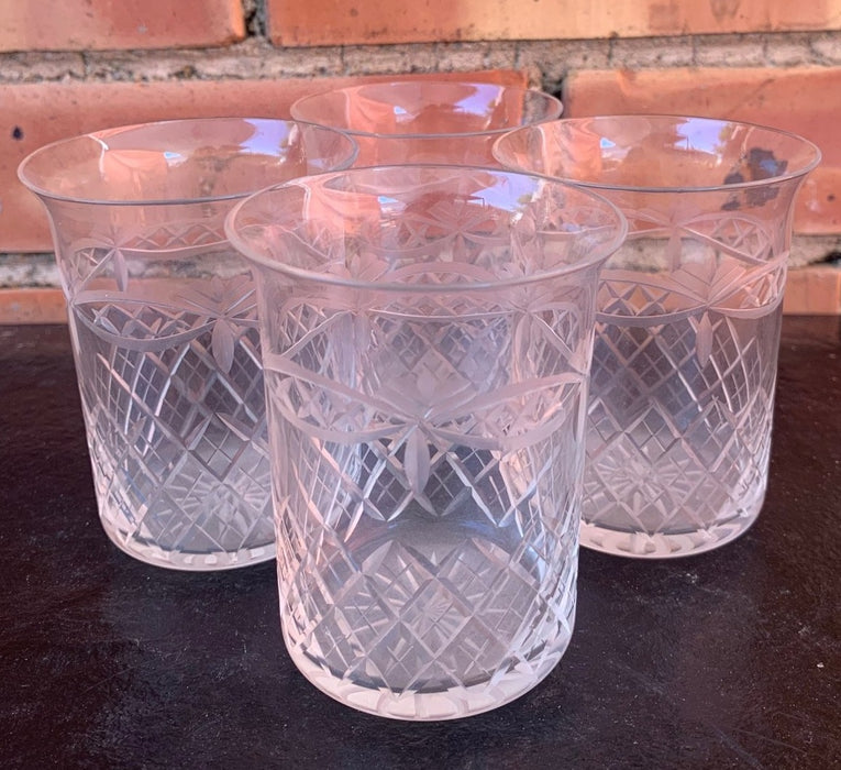 SET OF 4 FLARED TOP WHEEL CUT JUICE GLASSES