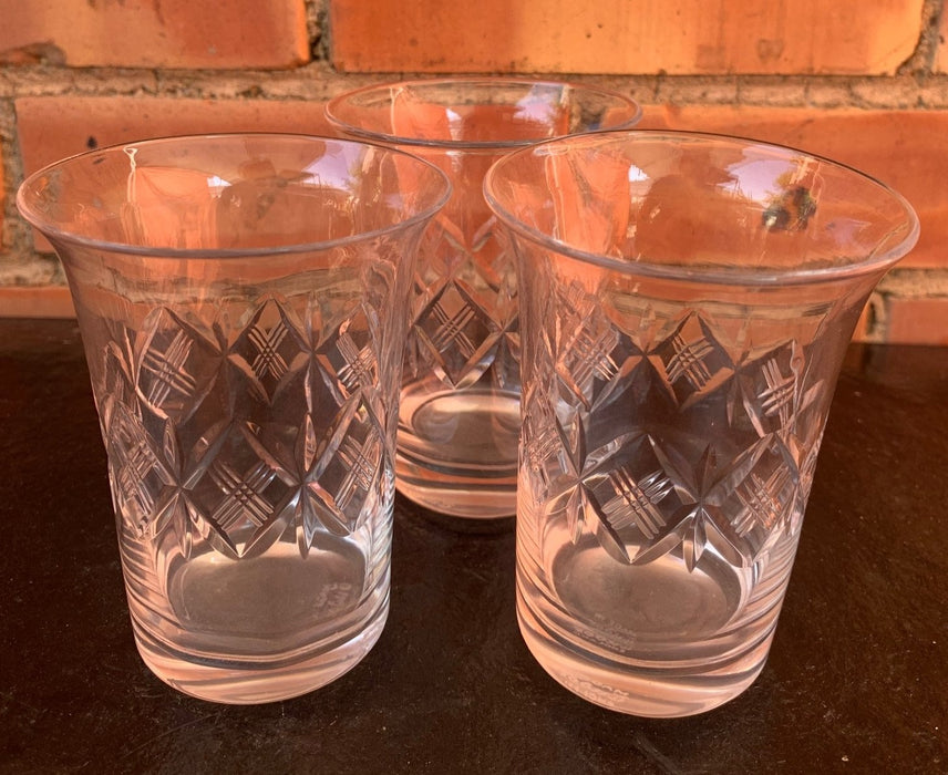 SET OF 3 FLARED TOP ETHCED WATER GLASSES