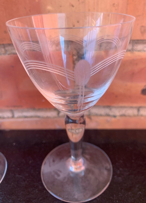 PAIR OF SMALL ETCHED CRYSTAL SHERRY GLASSES