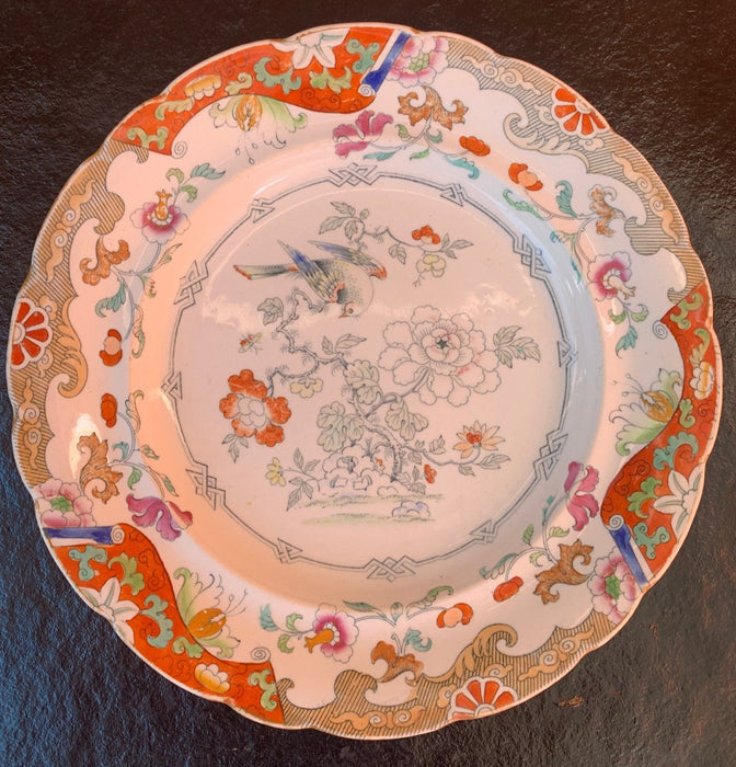 LARGE POLYCHROME IRONSTONE CHINA BIRD PLATE