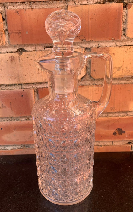 PATTERNED GLASS DECANTER WITH HANDLE - AS IS