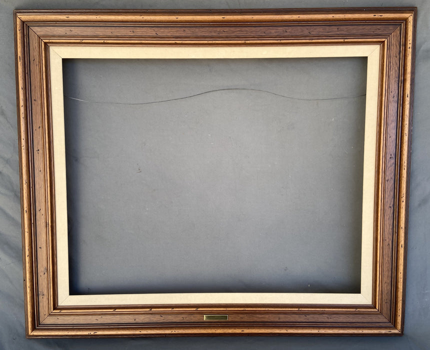 LARGE BROWN FRAME WITH LINEN LINER AND SMALL GOLD PLAQUE "W.A. SLAUGHTER"