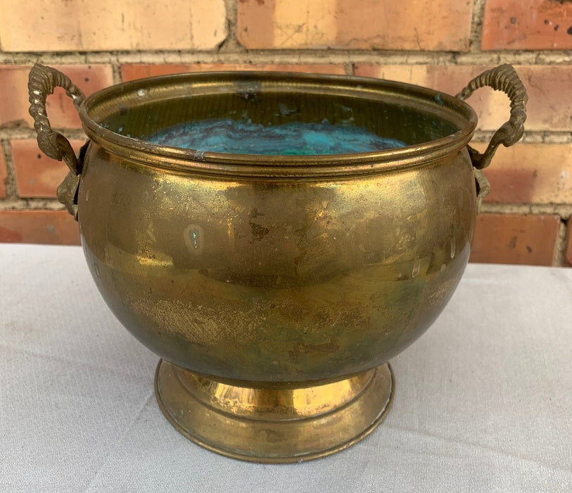 BRASS JARDINIERE WITH LION HANDLES