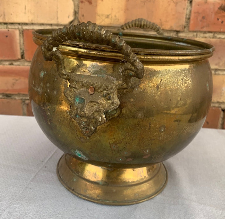 BRASS JARDINIERE WITH LION HANDLES