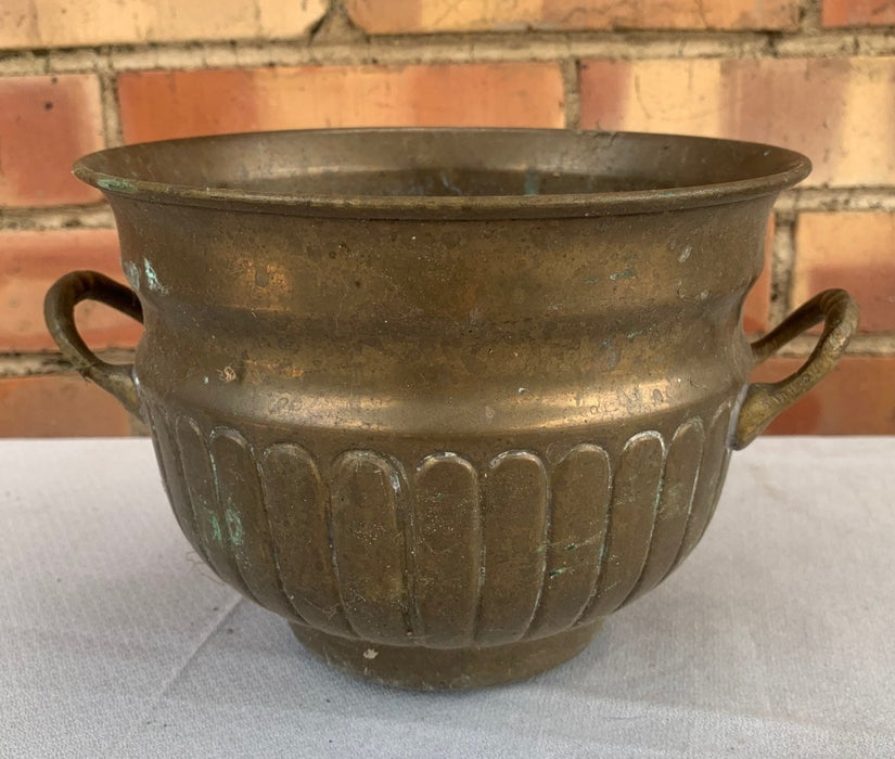 DOUBLE HANDLED REEDED BRASS JARDINIERE