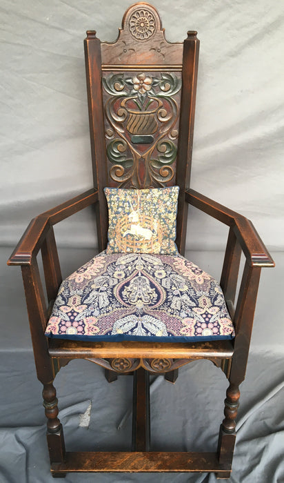 OAK BISHOPS CHAIR WITH CARVED BACK