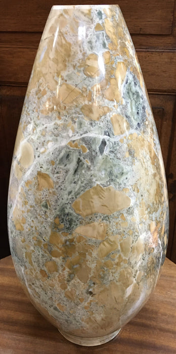 TALL GREEN AND TAN MARBLE VASE