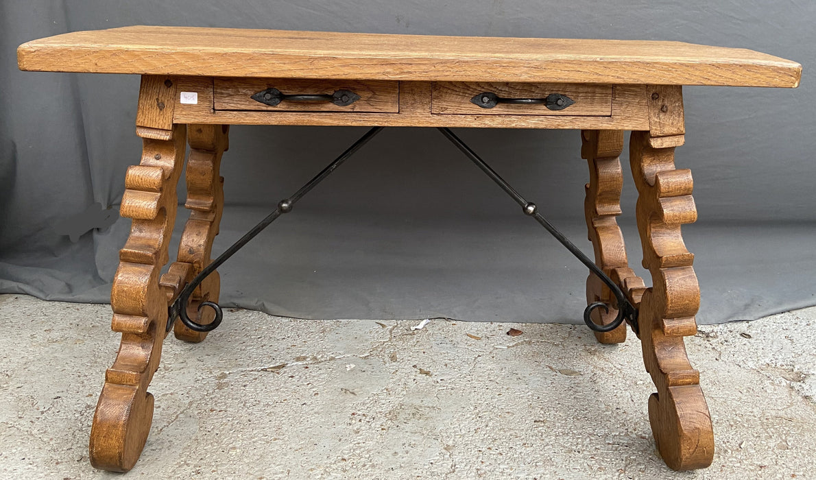SPANISH CATALAN RAW OAK LIBRARY TABLE WITH DRAWER