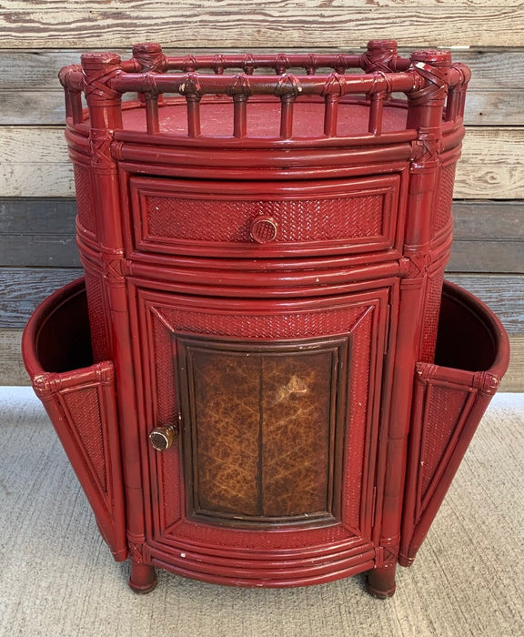 RED RATTAN SIDE CABINET WITH MAGAZINE POCKETS