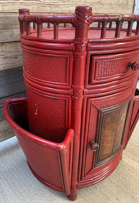 RED RATTAN SIDE CABINET WITH MAGAZINE POCKETS