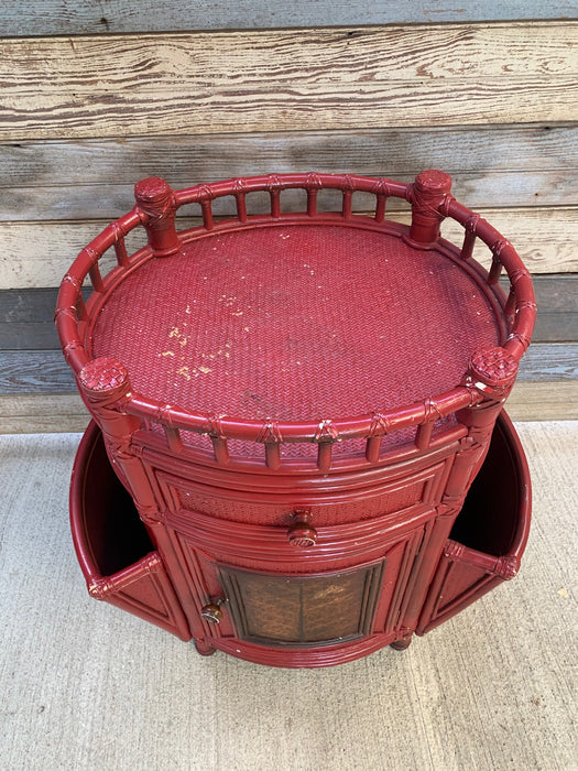 RED RATTAN SIDE CABINET WITH MAGAZINE POCKETS