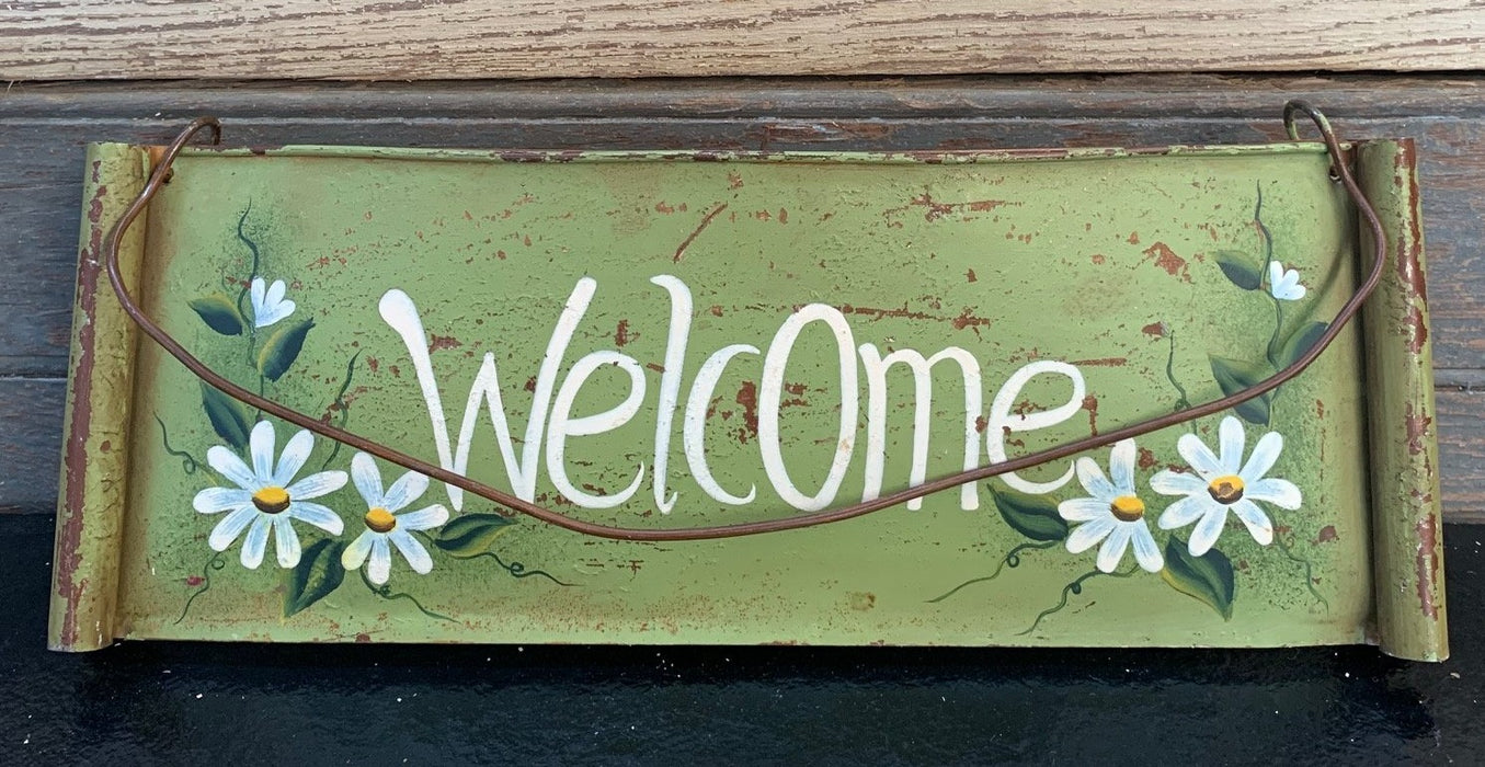 GREEN TIN WELCOME LETTER HOLDER