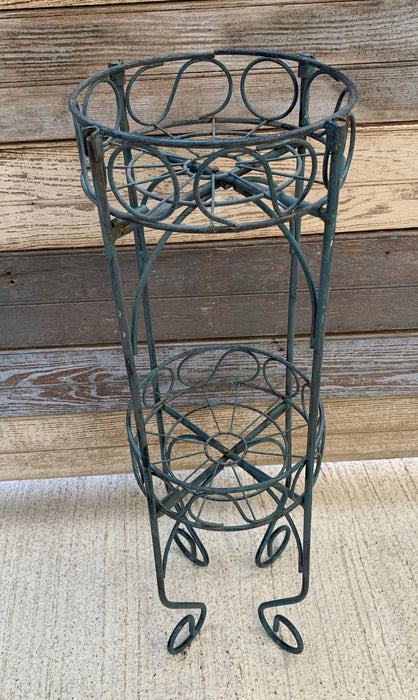 GREEN 2-TIER IRON PLANT STAND