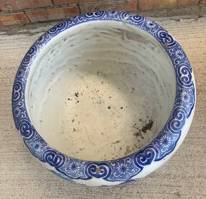 LARGE BLUE AND WHITE ASIAN JARDINIERE - AS FOUND (CRACKED)