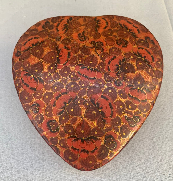 INDIAN RED AND GOLD LEAF HEART SHAPED BOX