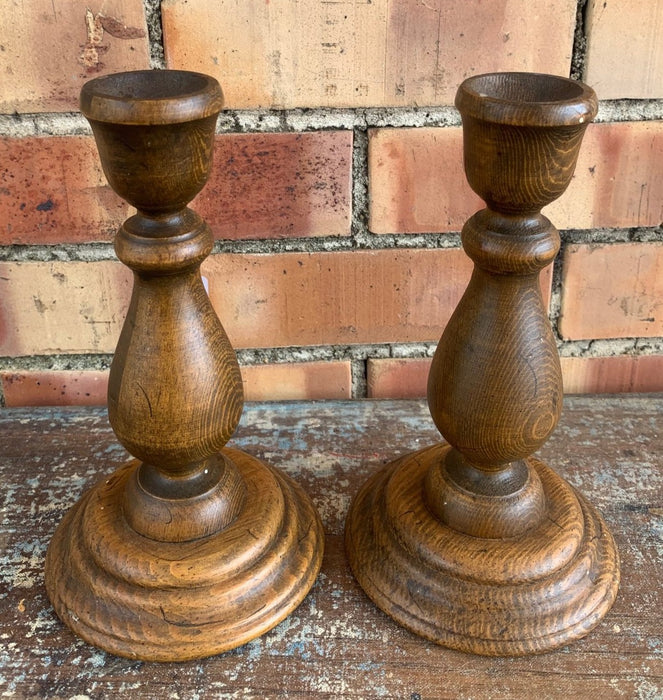 PAIR OF WOODEN CANDLESTICKS