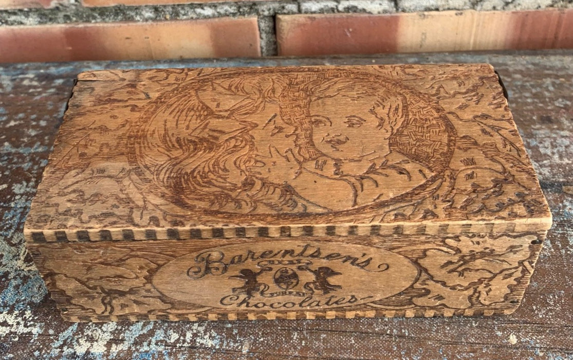 MOTHER AND CHILD PYRO ART CHOCOLATE BOX CIRCA 1910