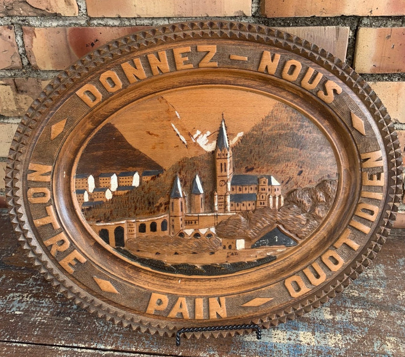 FRENCH "GIVE US OUR DAILY BREAD" WITH CARVED VILLAGE TRAY/PLAQUE