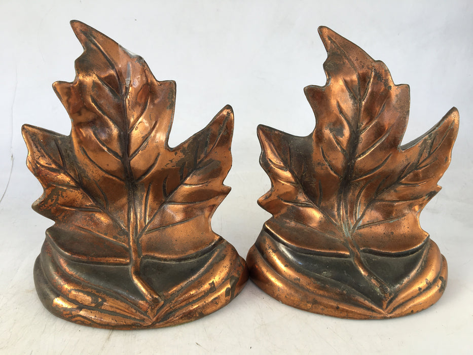 PAIR OF COPER CLAD PLASTER LEAF BOOKENDS