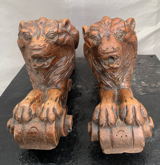 PAIR OF CARVED FRENCH OAK LIONS