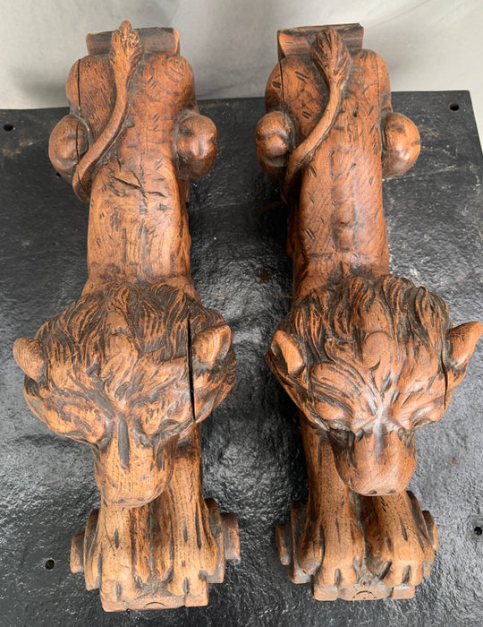 PAIR OF CARVED FRENCH OAK LIONS