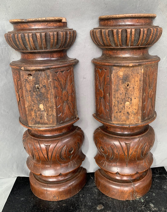 PAIR OF SMALL CARVED FRENCH OAK PILASTERS