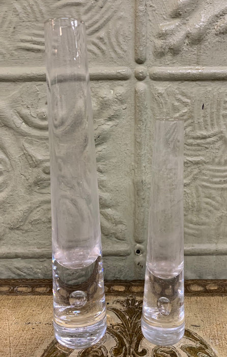 PAIR OF MODERN TAPERED GLASS STEM VASES