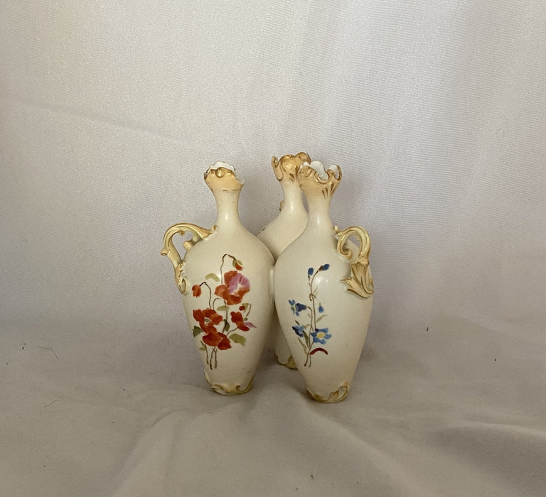 GERMAN HAND PAINTED GROUP OF 3 FLORAL JARS