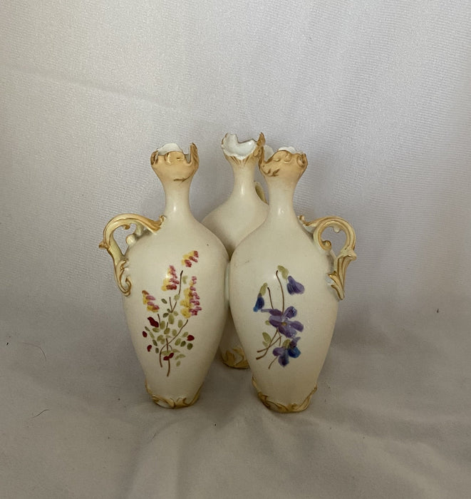 GERMAN HAND PAINTED GROUP OF 3 FLORAL JARS