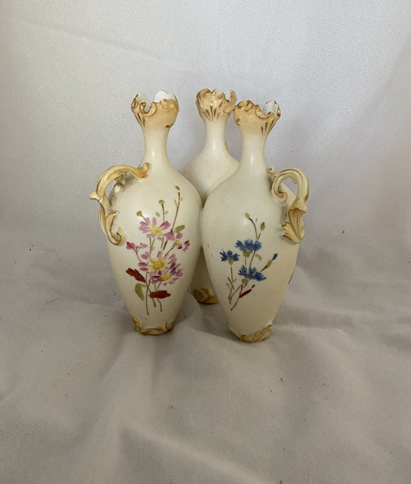 GERMAN HAND PAINTED GROUP OF 3 FLORAL JARS