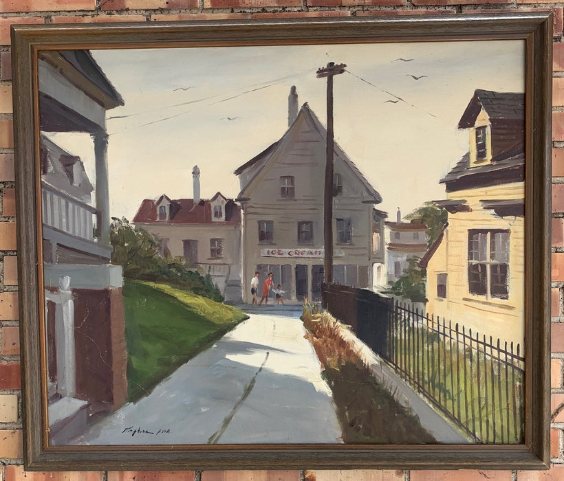 OIL PAINTING OF ICE CREAM SHOP TOWN SCENE BY CHARLES KINGHAM