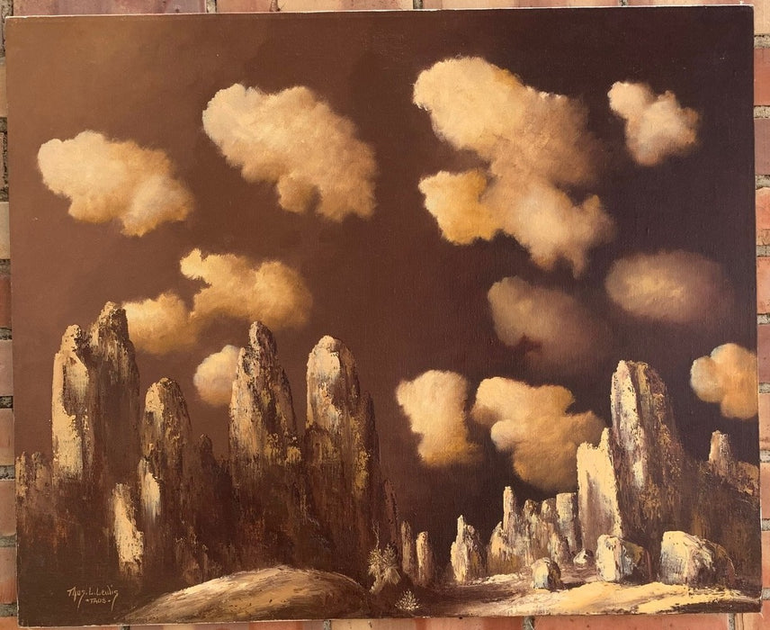 UNFRAMED OIL PAINTING OF DESERT SPIRES BY TOAS ARTIST BY THOMAS LEWIS