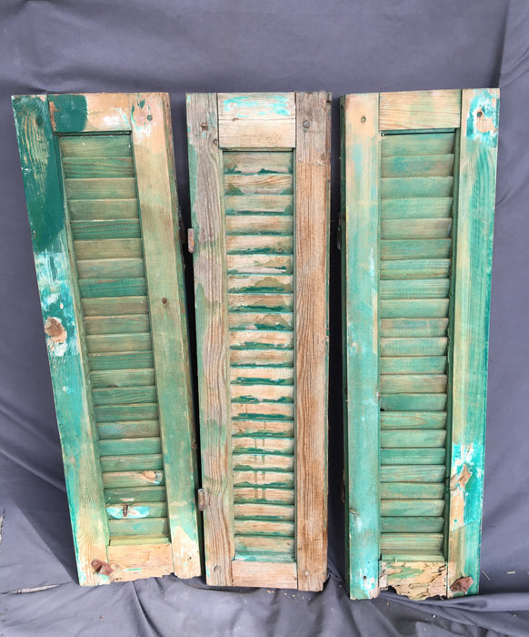 SET OF 3 GREEN PAINTED SHUTTERS - AS FOUND