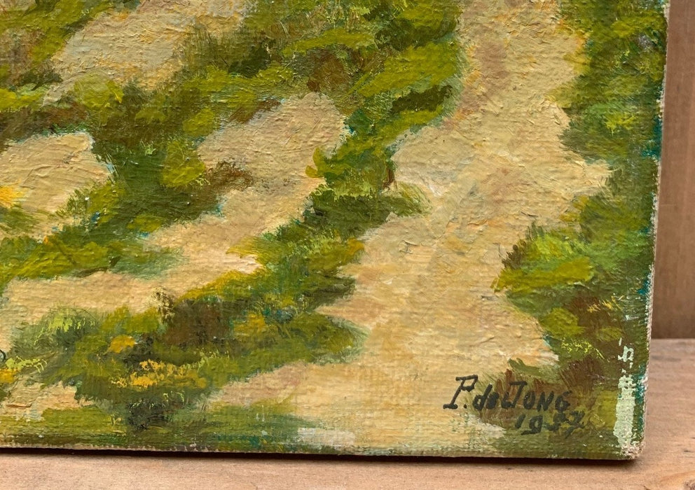 LANDSCAPE OIL PAINTING - AS FOUND SIGNED P.D.E JONG 1957