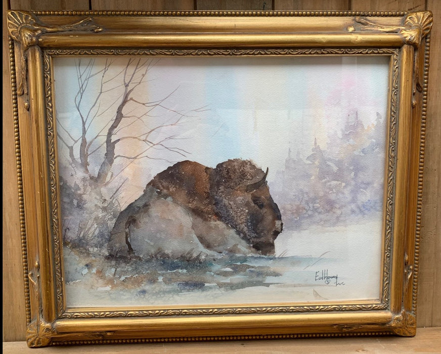 WATERCOLOR PAINTING OF BUFFALO BY ED HOAG