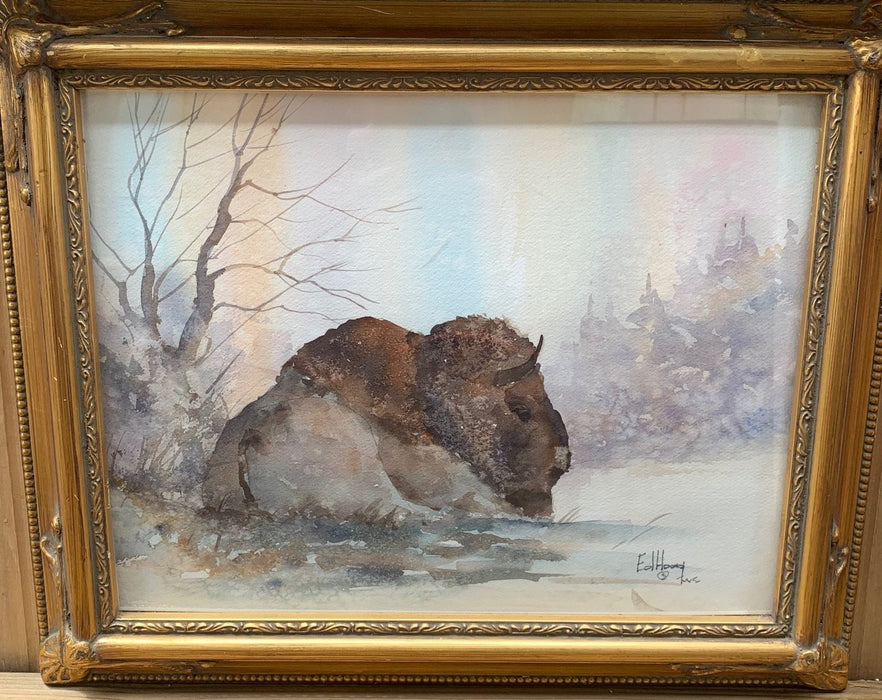 WATERCOLOR PAINTING OF BUFFALO BY ED HOAG