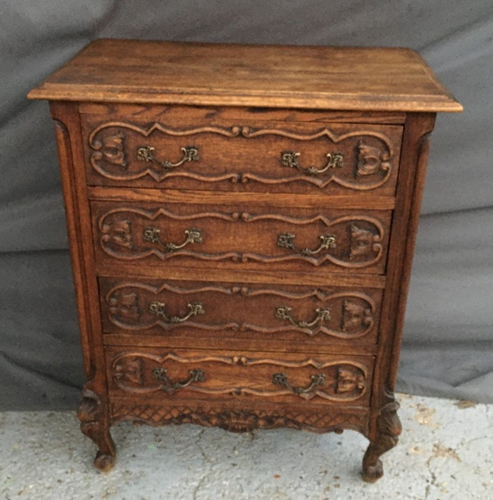 LOUIS XV CARVED OAK SHALLOW 4 DRAWER CHEST