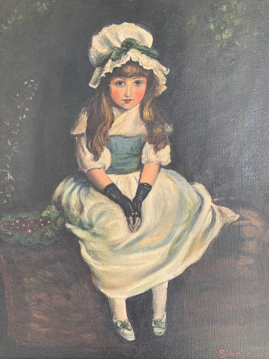 OIL PAINTING OF YOUNG GIRL SETTING BY S. WATKINS