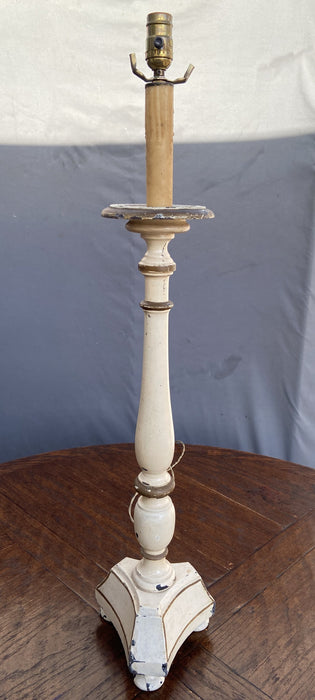 YELLOW WITH GOLD ACCENT TURNED WOOD PEDESTAL LAMP