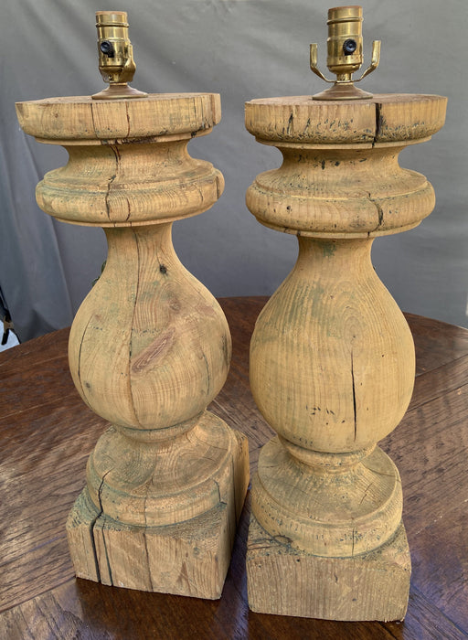 PAIR OF LAMPS FROM WOOD POSTS