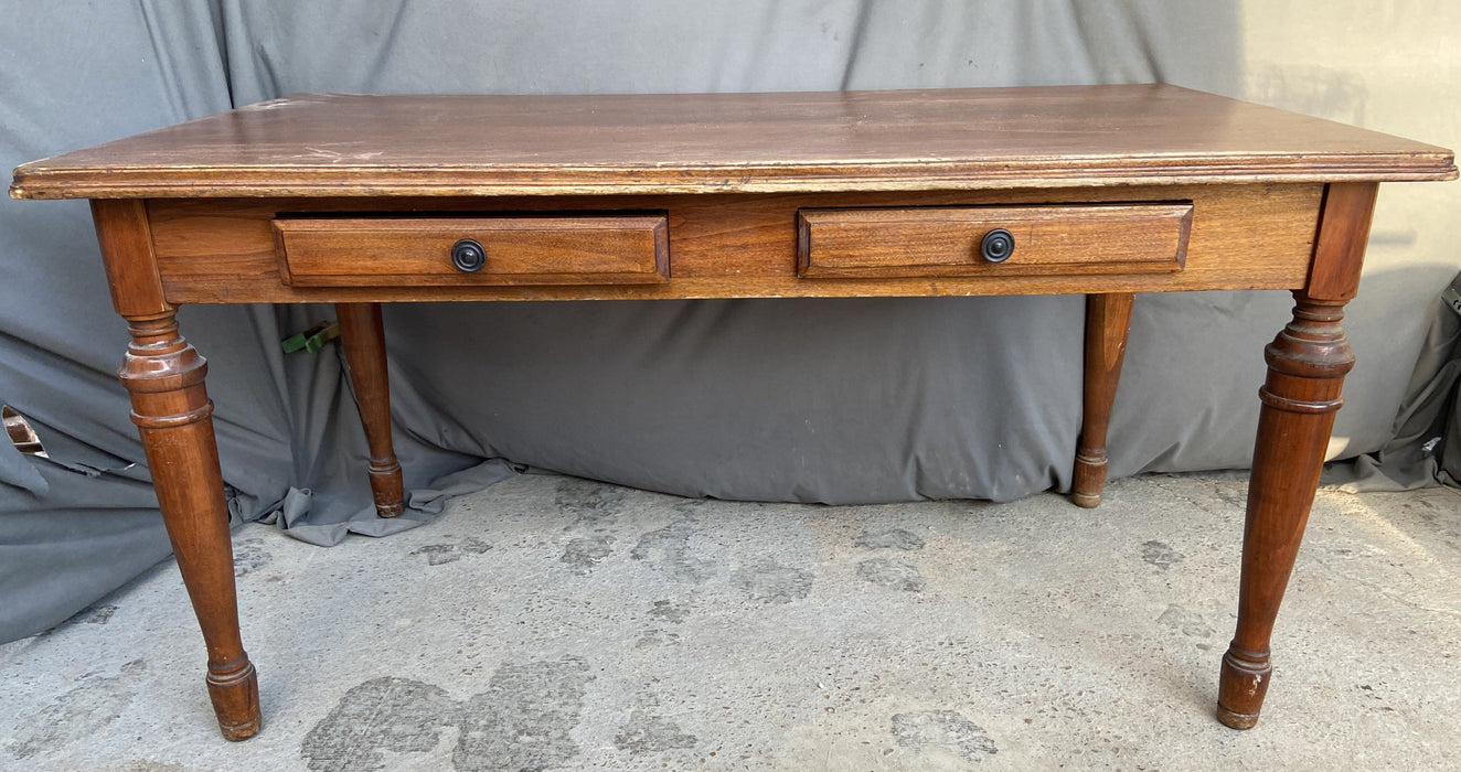 6' WALNUT 1940'S LIBRARY TABLE WITH 2 DRAWERS