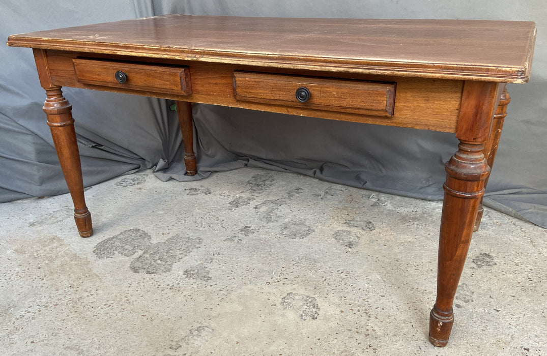 6' WALNUT 1940'S LIBRARY TABLE WITH 2 DRAWERS