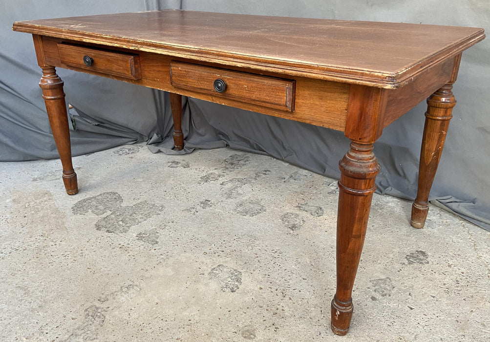 6' WALNUT 1940'S LIBRARY TABLE WITH 2 DRAWERS