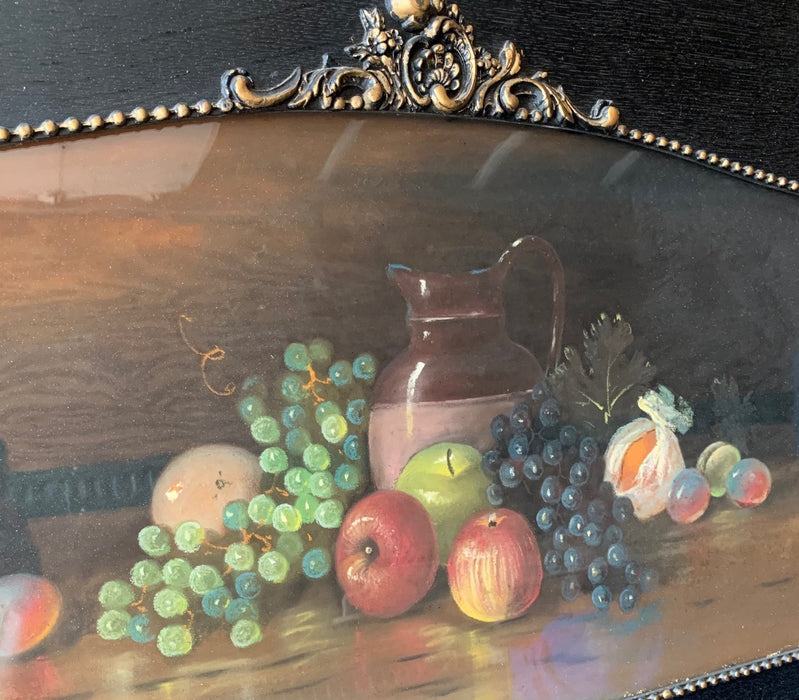 OLD PASTEL STILL LIFE IN BLACK GESSO FRAME