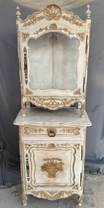 LOUIS XV 2-PIECE VITRINE ON JAM CUPBOARD BASE WITH GOLD DETAIL